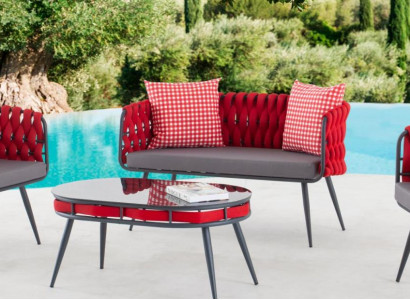 Rote Garten Garnitur Luxus Sitzmöbel Tisch Sofa Terrassen Couch 4tlg.